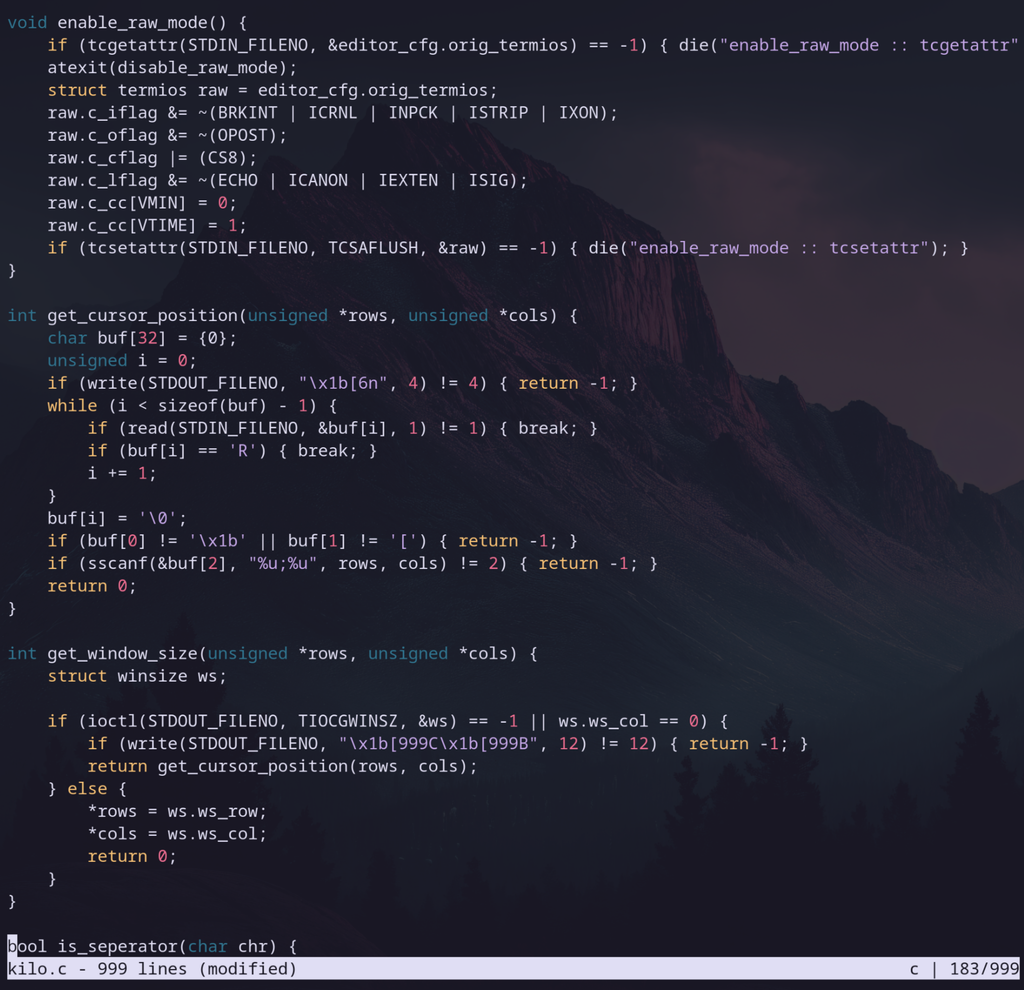 Kilo's source file open Kilo Editor